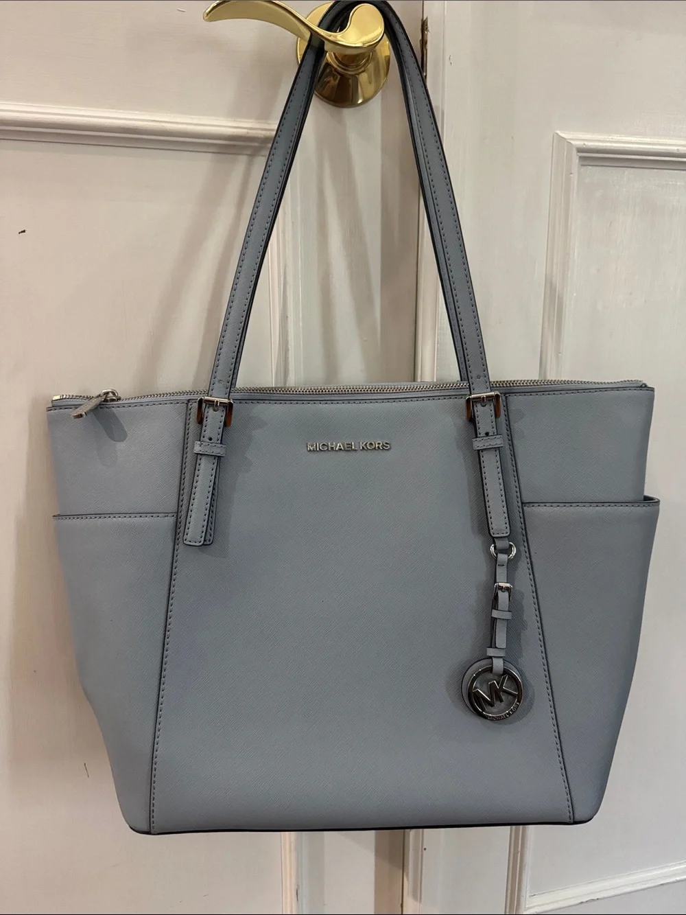 Michael Kors Charlotte Top Zip Tote Handbag Vista Blue
